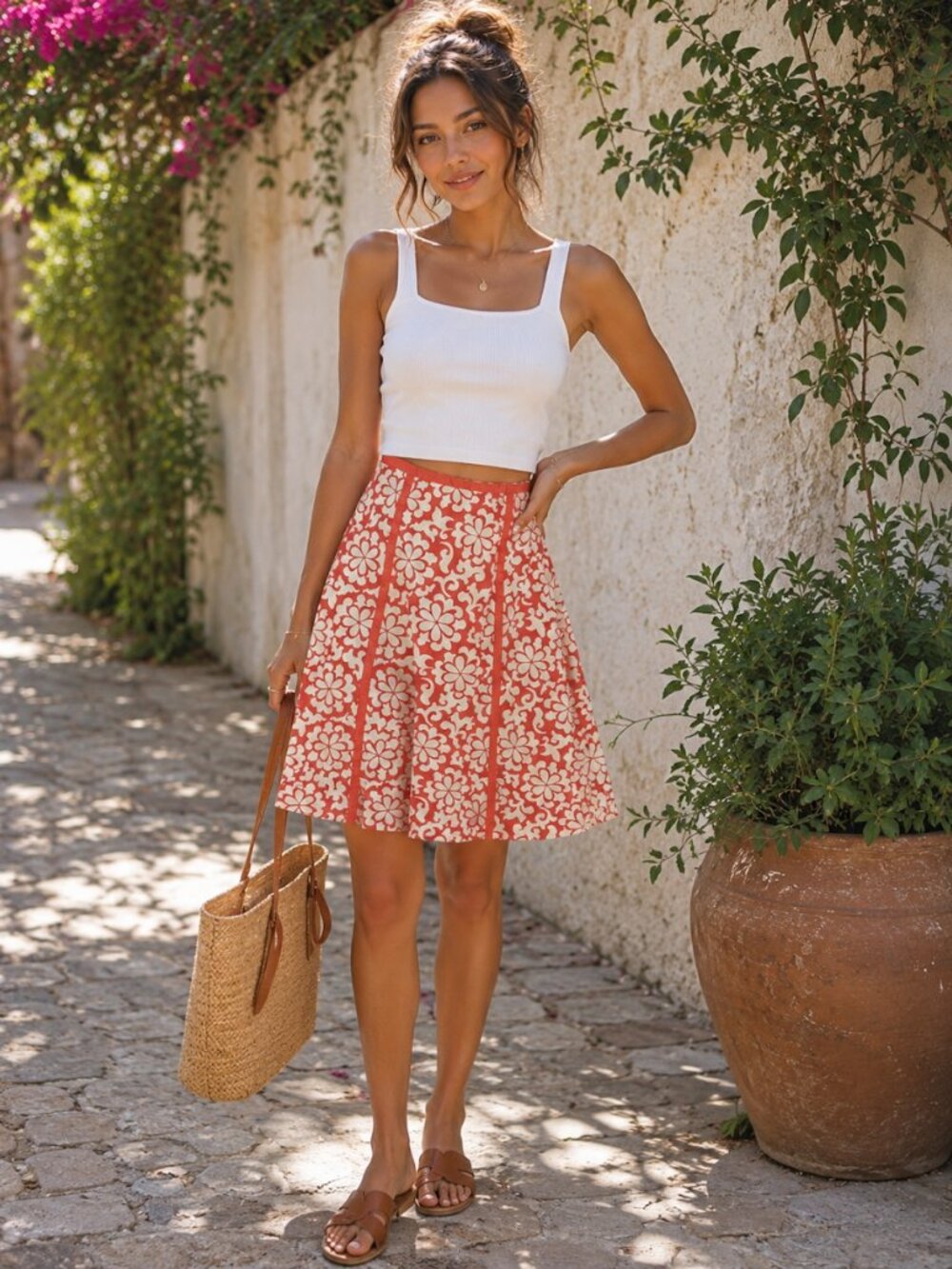 Boden Skirt Coral and White A-Line design Size 2R